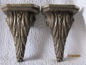 2 Large Resin Gold/Brown Botanical Leaf Sconce Shelves Wall Decor Ornate 11" - Picture 1 of 8