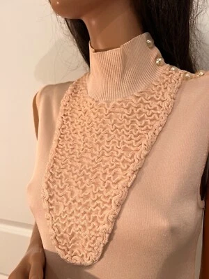 Authentic CHANEL '12 CC Pearl Buttons Pink Knit Ruffles Dress sz 38 - Image 1 of 4