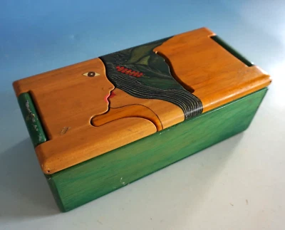 Vintage Organica Holzkiste Holzschatulle Holzkasten Holz Kasten grün (F024-1838) - Bild 1 von 4