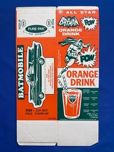1966 Batman All Star Orange Drink 1/2 Gallon Unused Carton Flat Batmobile - Picture 1 of 2
