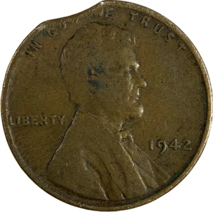 1942 P - Lincoln Cent 1c - Curved Clip - Mint Error - Picture 1 of 2