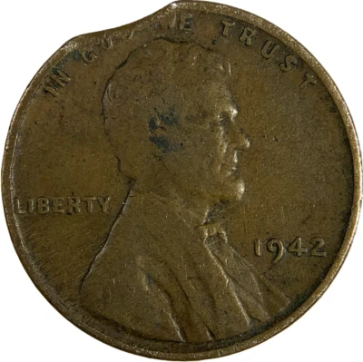 1942 P - Lincoln Cent 1c - Curved Clip - Mint Error - Image 1 of 2