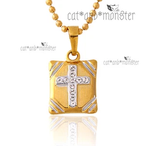 9K SILVER GOLD GF CRYSTAL CROSS TAG MENS WOMENS SOLID PRAY PENDANT NECKLACE GIFT - Picture 1 of 5