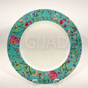 Grace Teaware Porcelain 10.5" Dinner Plate 4pc Aqua Floral Gold Trim New - Picture 1 of 7