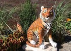 Ebros 20"Tall Orange Bengal Tiger Raja Sitting On Guard Decorative Garden Statue