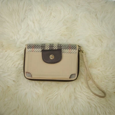 Spartina 449 Wymberly Linen Leather Plaid Zip Wristlet Clutch Purse Bag - Image 1 of 4