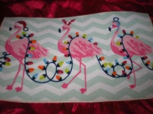TROPICAL CHRISTMAS LIGHTS PINK FLAMINGOS DECKED OUT IN CHRISTMAS HATS NYLON MAT - Picture 1 of 6