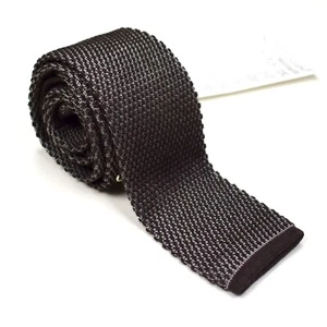 NWT $280 BRIONI Dark Brown Gray Wool Silk Tricot Knit Tie Made Italy AUTHENTIC - Picture 1 of 6