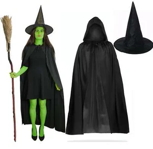 Wicked Witch Halloween Costume Fancy Dress Wicked Elphaba Grotbags Cape & Hat - Picture 1 of 5