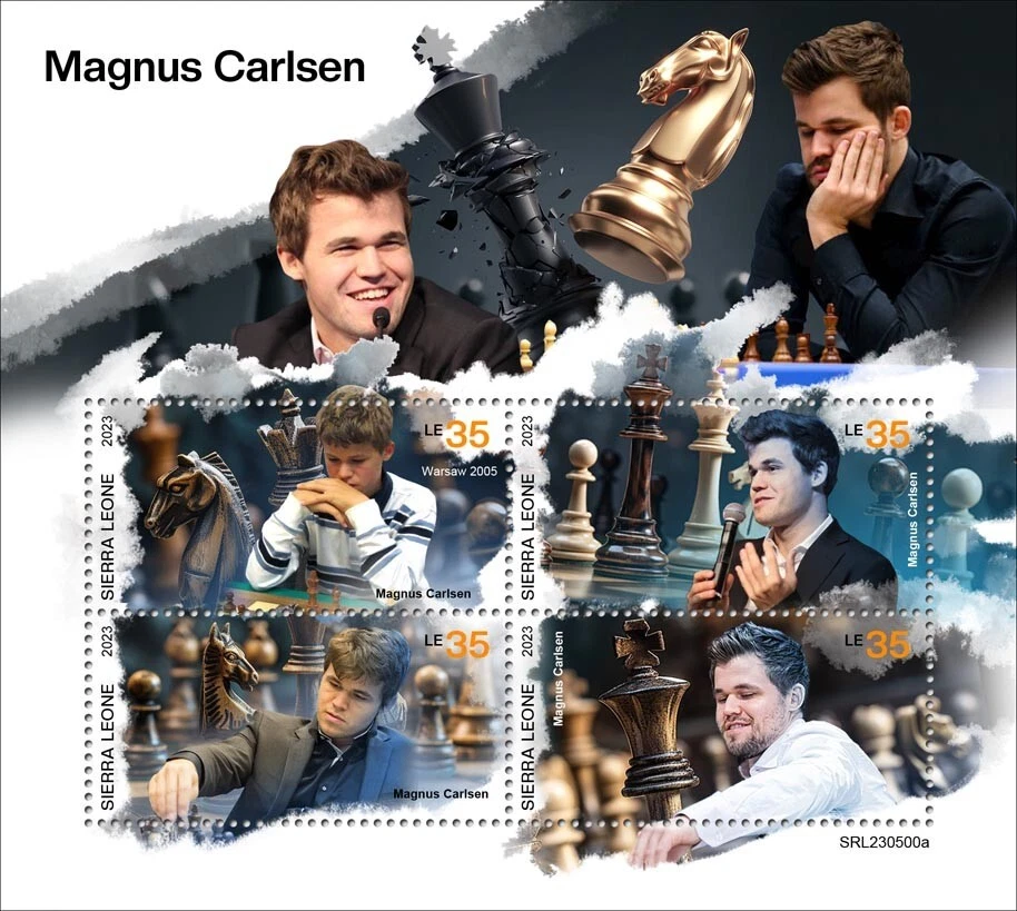 Estampillas de ajedrez Magnus Carlsen MNH 2023 Sierra Leona M/S Foto 1 de 1