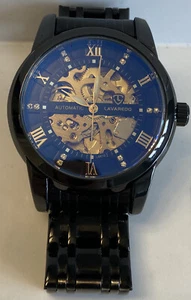 Lavaredo Mens Watch Gold Colored Features Skeleton Self Winding Visible Mechanic - Picture 1 of 5