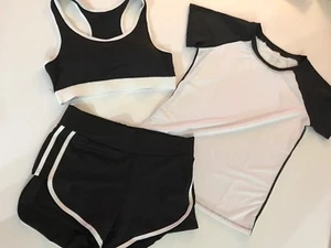 Girls Size 16 3 Piece Athletic Outfit Black&White Bra, Run Shorts, Dri-fit Top - Picture 1 of 12