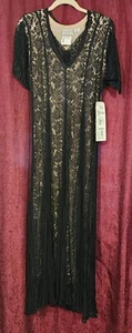 NWT Vintage NOSTALGIA Women's Maxi Dress Sz Small Black Lace over Beige Ivory - Picture 1 of 11