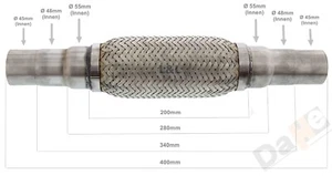 TUBO FLEXIBLE UNIVERSAL TUBO DE LLAMA TUBO DE ESCAPE PIEZA FLEXIBLE INTERLOCK 45/48/55X400 - Imagen 1 de 1