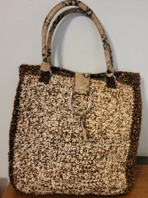 Винтажный ручной работы вязаный крючком пластиковый змея кожи стиль ручки сумочка Дамская сумка - Изображение 1 из 4