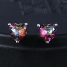 Lab Created 2Ct Mystic Topaz Heart Prong Set Stud Earrings In Real 925 Silver