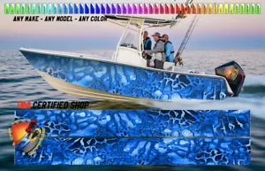 Blu Mimetico Grafica Barca Vinile Wrap Pesca Pontone Imbarcazioni ecc. Decalcomania Barca - Foto 1 di 8