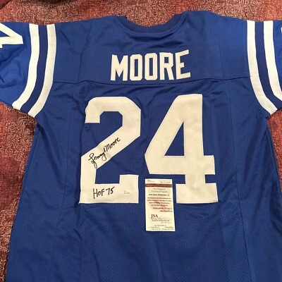 Lenny Moore Baltimore Colts Signed Blue Jersey #24 Inscribed HOF 75 PSA/DNA COA - Image 1 of 4