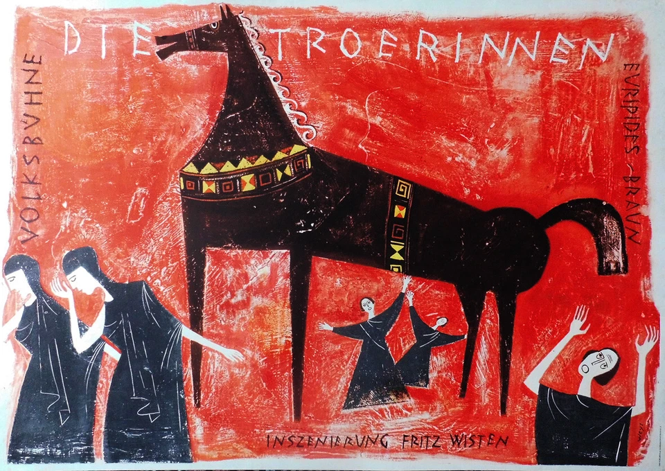 Plakat Berlin Volksbühne DDR 1961 Die Troerinnen von Braun Grafik Weyl 84x59 cm - Bild 1 von 1