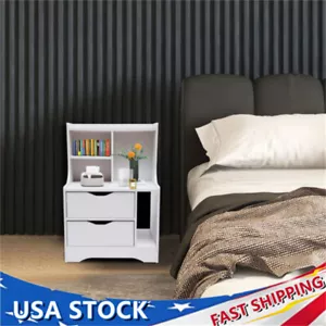Bedroom Multifunctional Bedside Table Storage Cabinet Nightstand with 2 Drawers - Picture 1 of 12