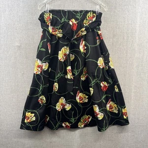 Akris Punto Skirt Womens 10 Black Floral Midi Belted Elastic Waist Exclusive - Picture 1 of 13