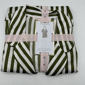 Victoria&rsquo;s Secret Satin Short Set Pajama Pj&rsquo;s Green Iconic Stripe Size M