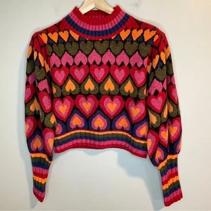 FARM Rio Full of Hearts Vibrant Heart Pattern Sweater - Picture 1 of 7