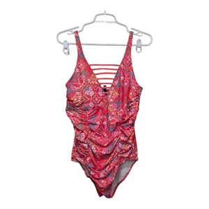 Costume intero Torrid 1x rosa paisley con spalline dietro increspato davanti - Foto 1 di 9