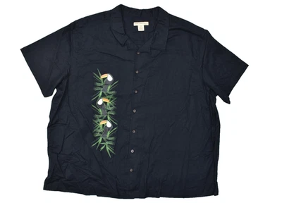 Camisa masculina Island Passport tamanho 3XL preta estampa tucana manga curta botão para baixo - Imagem 1 de 4