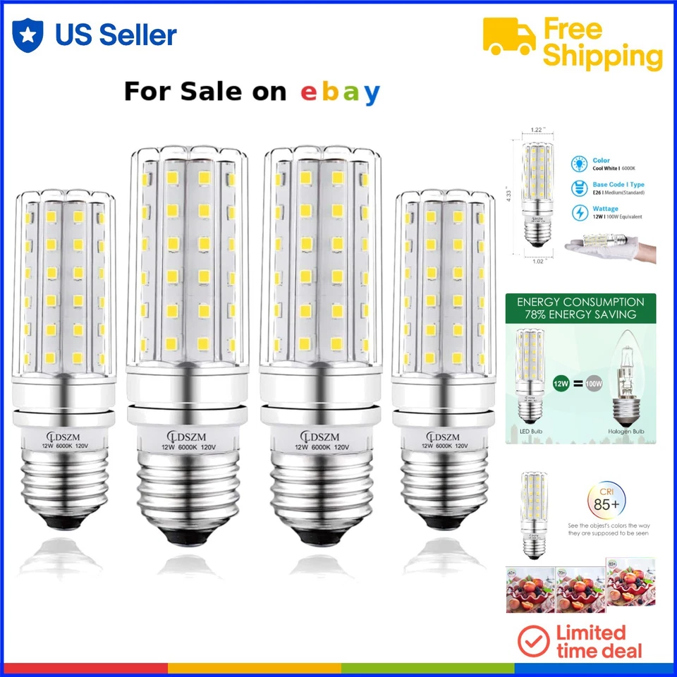 LED Light Bulb 12W E26 6000K 1200 Lumens Non-Dimmable Indoor Chandelier Pack ... - Image 1 of 4