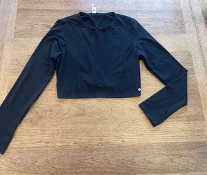 Victoria’s Secret Pure Black Logo  MEDIUM Open Back Crop Long Sleeve Top Tee - Picture 1 of 2