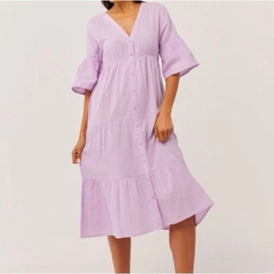 Vestido midi Pact 100 % algodón orgánico inglés lavanda gasa costera en capas talla L Foto 1 de 4