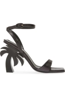 New Palm Angels Women's 39 Palm Tree Heel Sandals Ankle strap Leather Black - Picture 1 of 19