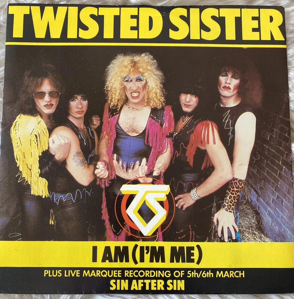 Twisted Sister UK 45 vinyl record I Am I’m Me / Sin After Sin LIVE MINT 1983 - Image 1 of 4
