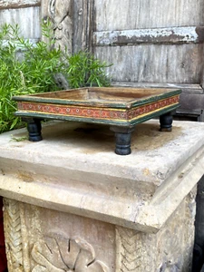 1850's Antique Old Wooden Lacquer Painted Floral Bajot Choki Miniature Table - Picture 1 of 16