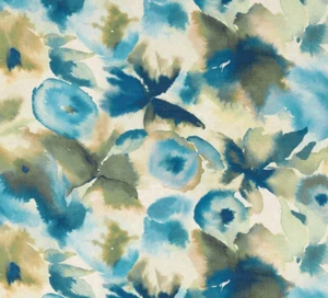 HARLEQUIN CURTAIN FABRIC DESIGN Flores 2 METRES SKY/EMERALD/ZEST LINEN BLEND - Picture 1 of 7
