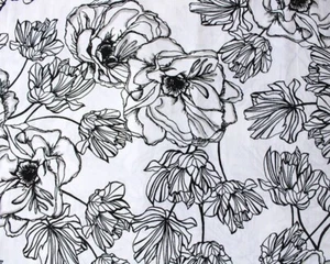 Black & White Floral Print 100% Cotton Poplin - BY THE METER - 56” / 144cm Width - Picture 1 of 4