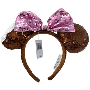 Pink Glitter Bow, Chocolate With White Glitter Mickey Ears Disneyland Headband - Picture 1 of 7