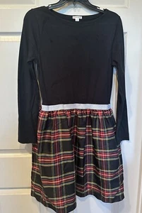 Crewcuts Girls Dress Tartan Plaid Long Sleeve Black Red Gold Size 16 J. Crew - Picture 1 of 5