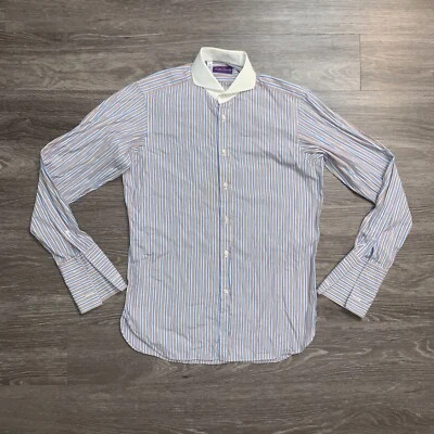 Camisa de vestir para hombre Ralph Lauren etiqueta púrpura a rayas con botones talla 15 Mediano Italia Foto 1 de 4