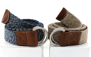 Cintura uomo Vineyard Vines taglia grande tessuto cotone anello a D bordo vera pelle - Foto 1 di 10