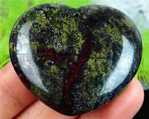 BR4799 42x35x7mm Natural Green/red Dragon Blood Stone Heart Pendant Bead