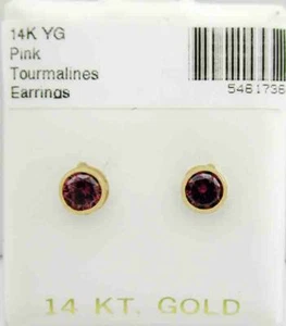 LAB PINK TOURMALINES 1.10 Cts STUD EARRINGS 14K YELLOW GOLD - New With Tag - Picture 1 of 4