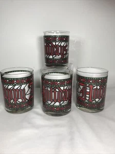 Sears Vintage Houze 4 Glasses Christmas Season’s Greetings Low Ball Gold Rim NEW - Picture 1 of 10