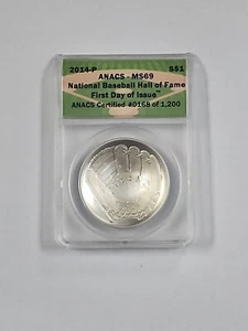 2014 P National Baseball Hall of Fame Coin First Day of Issue ANACS MS69 - Picture 1 of 2