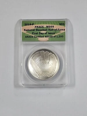 2014 P National Baseball Hall of Fame Coin First Day of Issue ANACS MS69 - Image 1 of 2