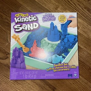 Sandbox Set, 1lb Blue Play Sand, Sandbox Storage, 4 Molds and Tools, Sensory ... - Picture 1 of 4
