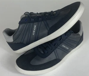 GEOX -Syn.Lea&Suede Breathable Comfort Size 12.5 M Navy Blue sneakers RARE VTG! - Picture 1 of 10