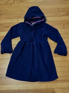 American Widgeon Blue Fleece Hooded Car Coat w/ Flowers Size 8 - Picture 1 of 7