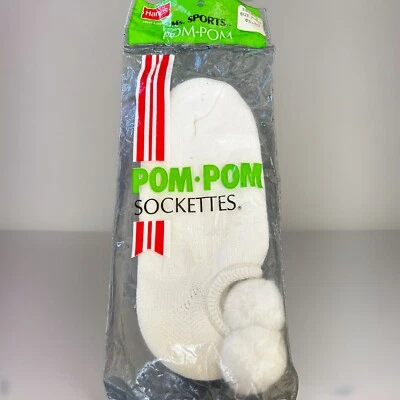 Women's Hanes Vintage Pom Pom Socks White Ms. Sports Acrylic Nylon Size 7-8 80s  - Image 1 of 4